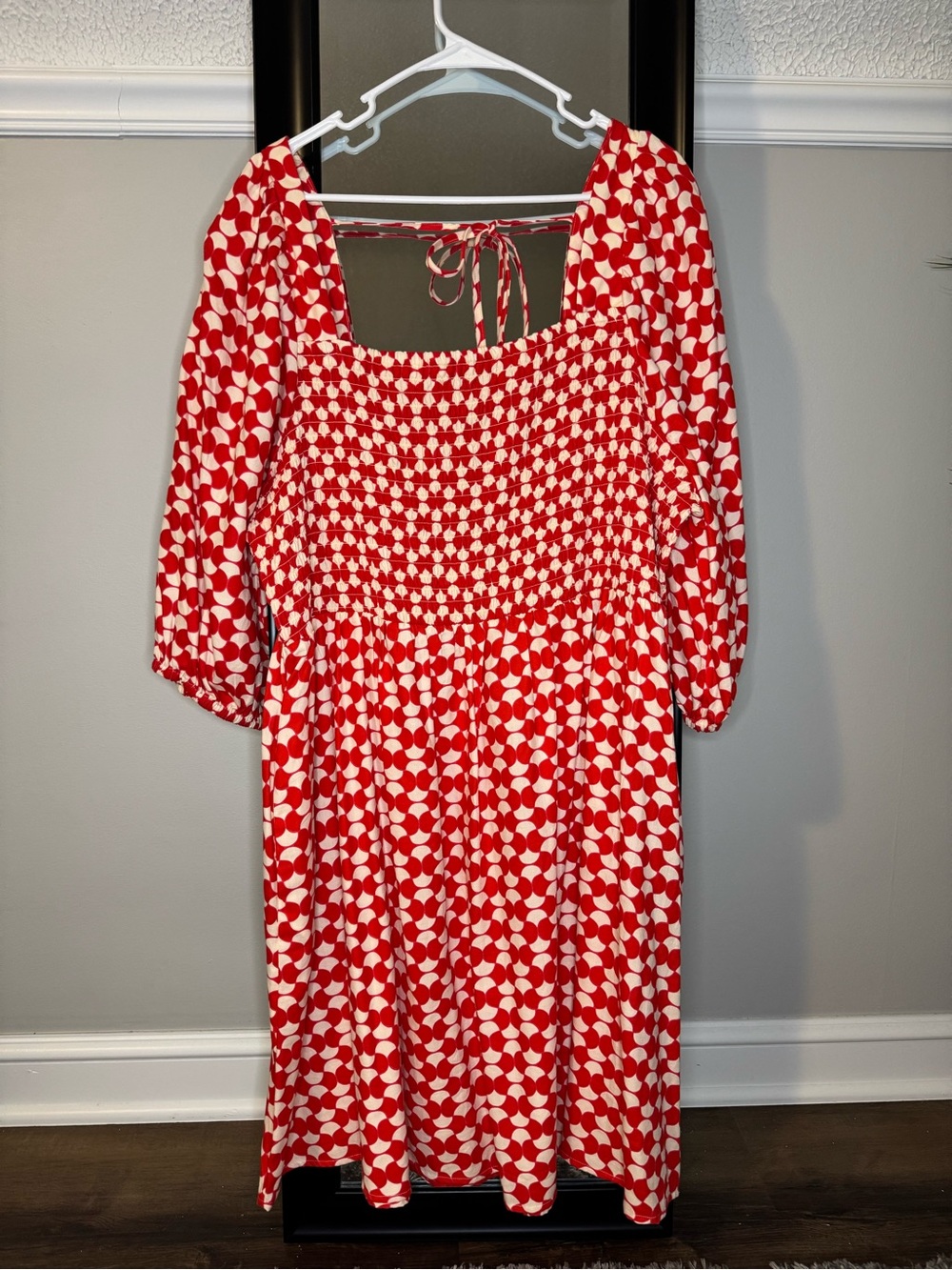 Ava & Viv Red and White Smocked Dress with Puff Detail